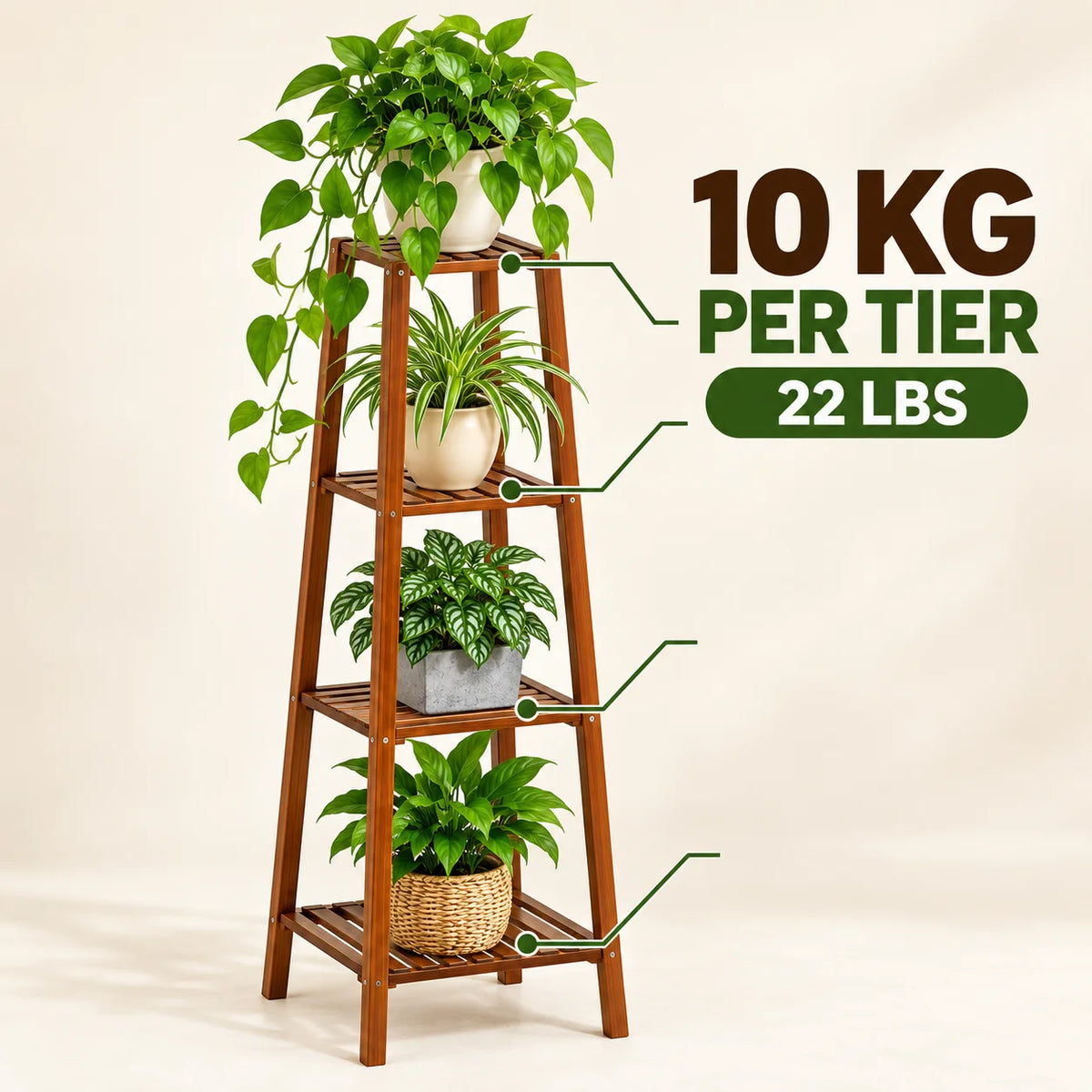 Wisfor Bamboo Multi Tier Plant Stand for Indoor Outdoor Display