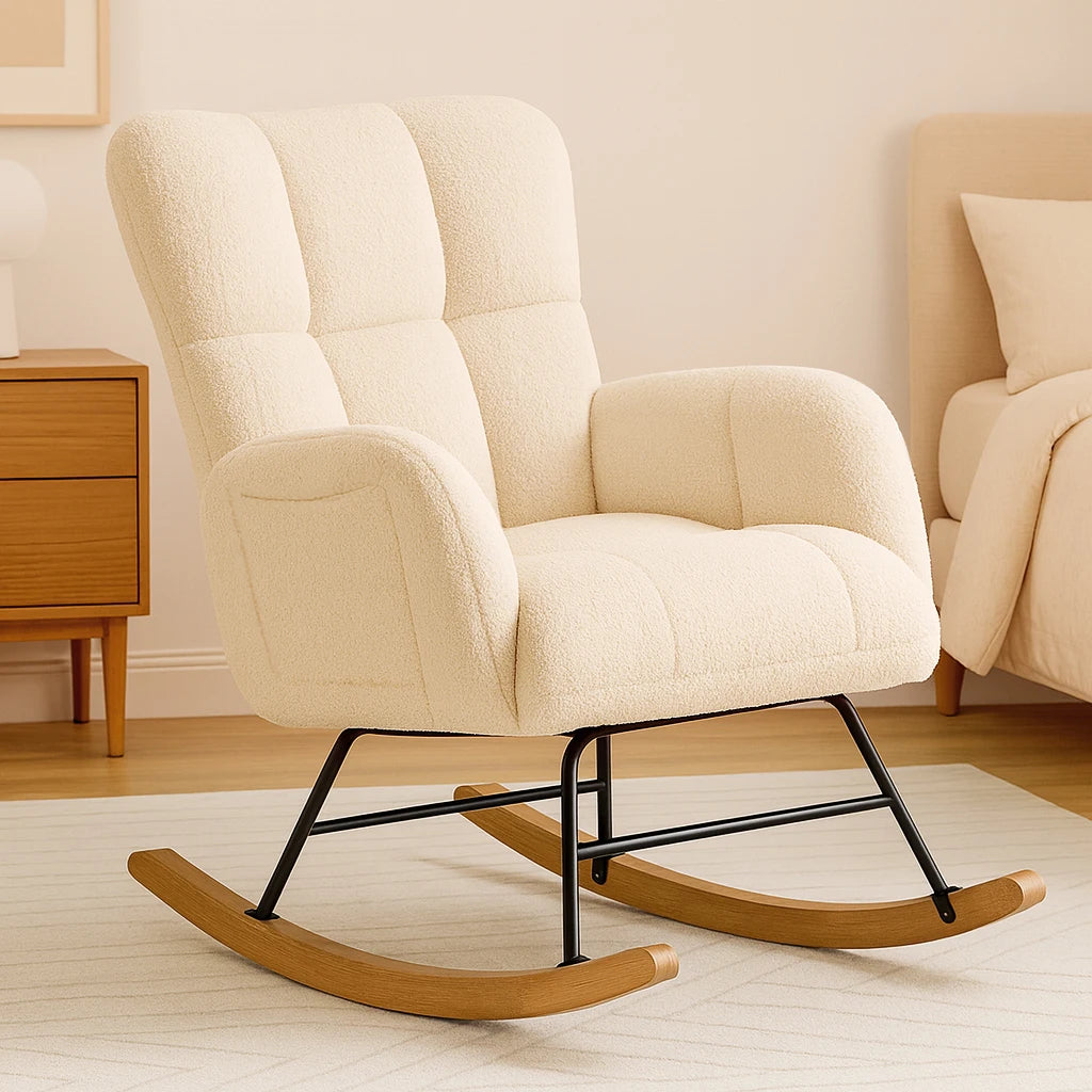 COMHOMA Teddy Nursery Glider With Side Pockets And High Back