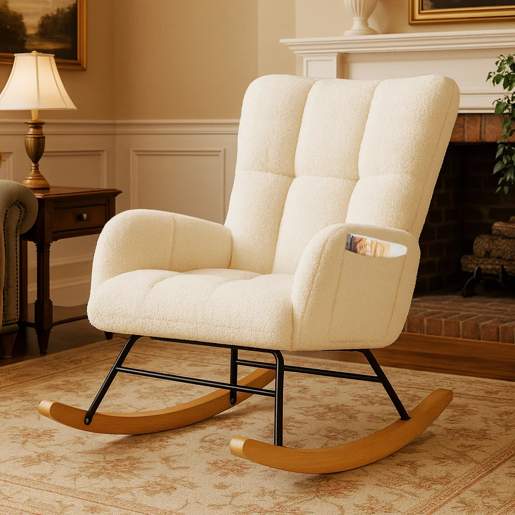COMHOMA Teddy Nursery Glider With Side Pockets And High Back