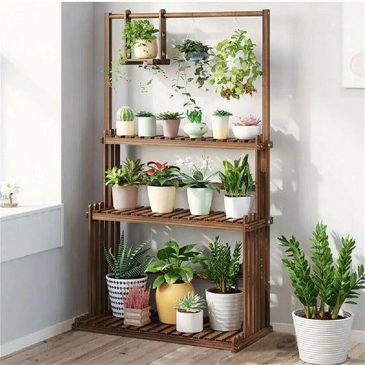 Bingopaw 3 Tier Wood Plant Stand For Indoor Outdoor Flowers