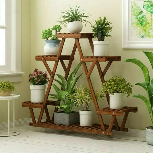 Wisfor Six Tier Carbonized Wood Corner Plant Stand Indoor Outdoor