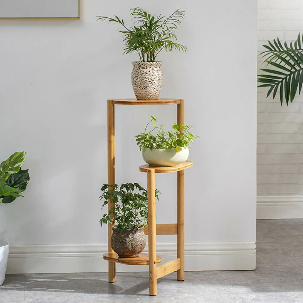 Three Tier Bamboo Plant Stand For Indoor Corner Display Rack