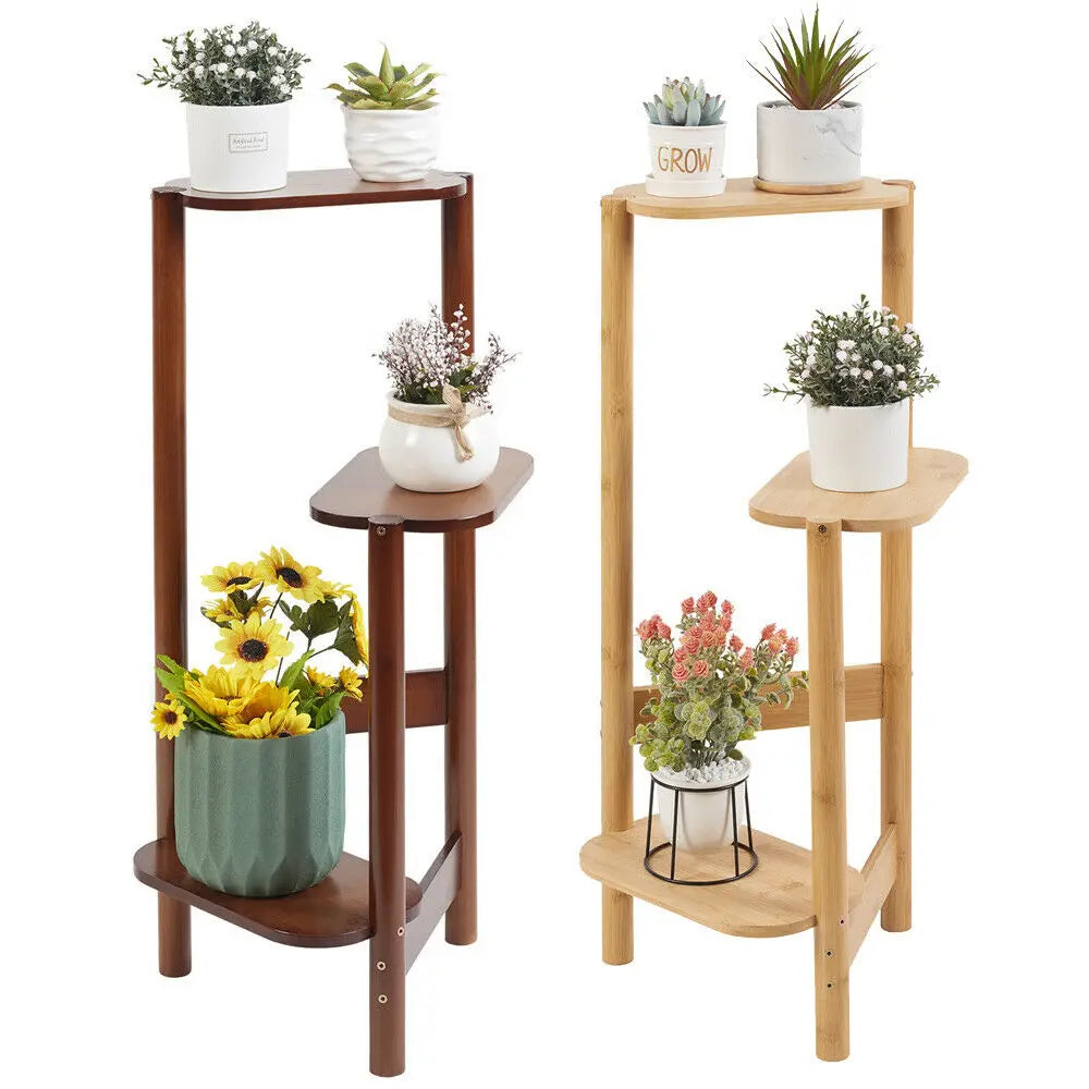 Three Tier Bamboo Plant Stand For Indoor Corner Display Rack