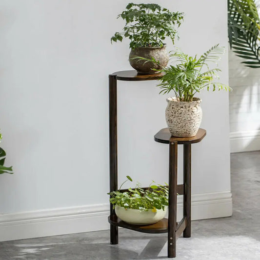 Three Tier Bamboo Plant Stand For Indoor Corner Display Rack