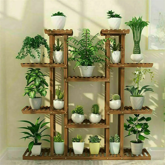 BINGOPAW Multi Tier Wood Plant Stand For Indoor Outdoor Display