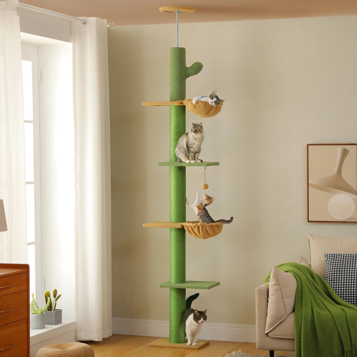 Pequlti Cactus Cat Floor To Ceiling Tower With Sisal Scratching