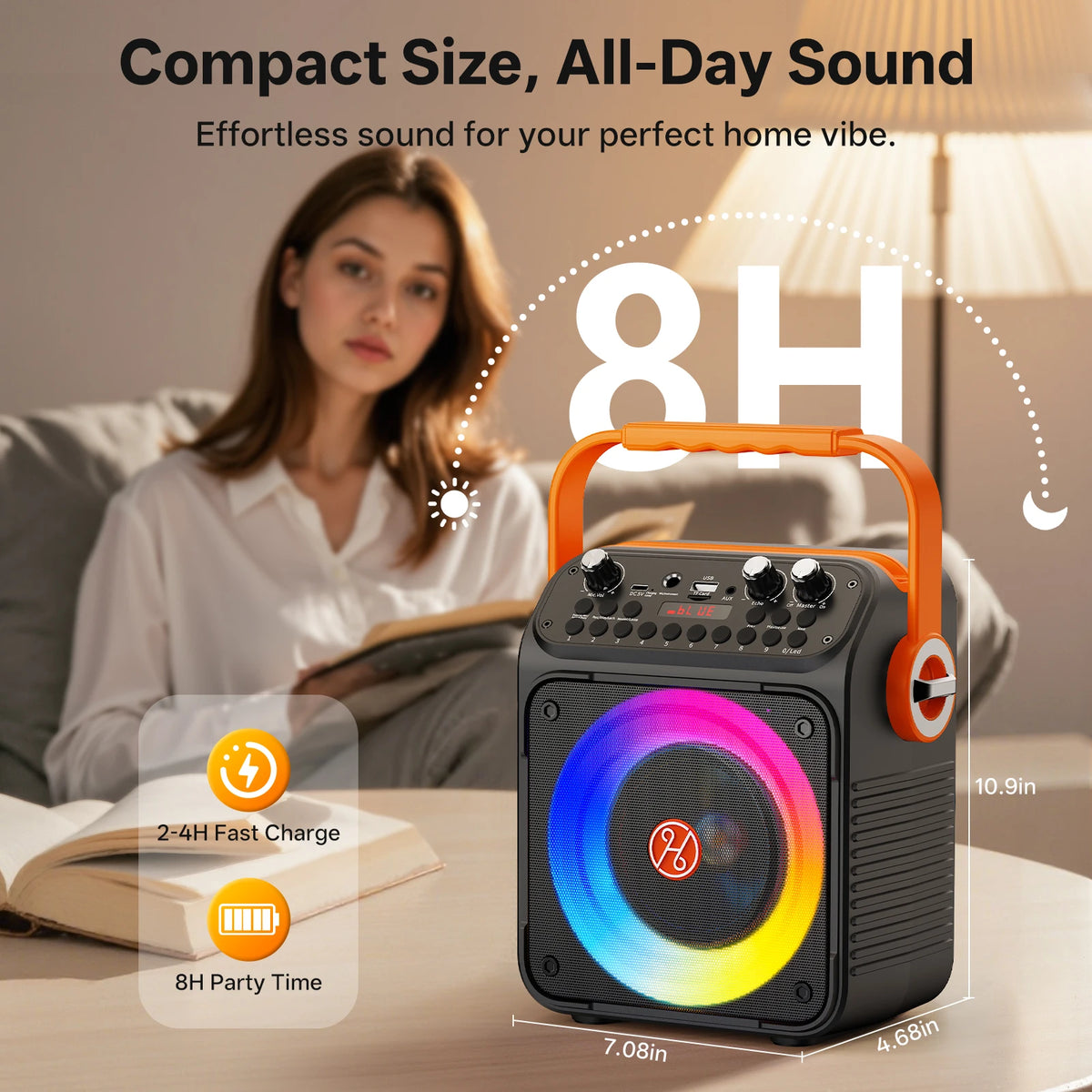FanFun Bluetooth Karaoke Speaker With Rhythm Lights And Dual Microphones