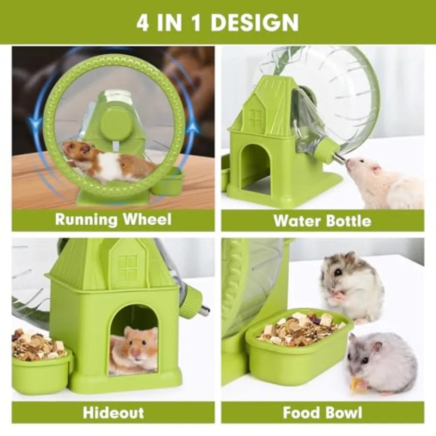 Quiet Four In One Hamster Exercise Wheel With Bowl And Hideout