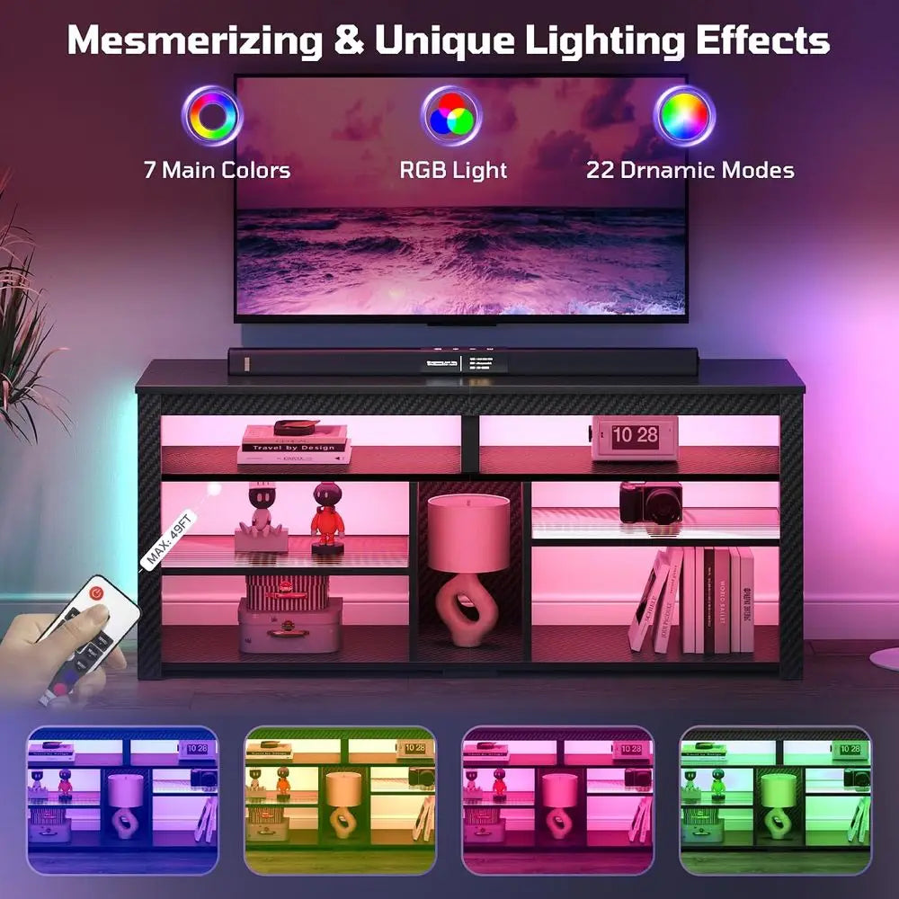 Modern LED TV Stand With Storage Entertainment Center Gaming