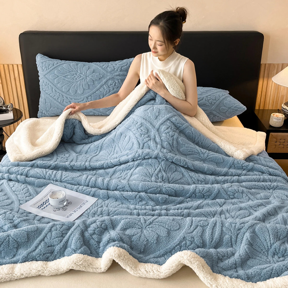 Plush Coral Fleece Throw Blanket for Sofa Bed and Office