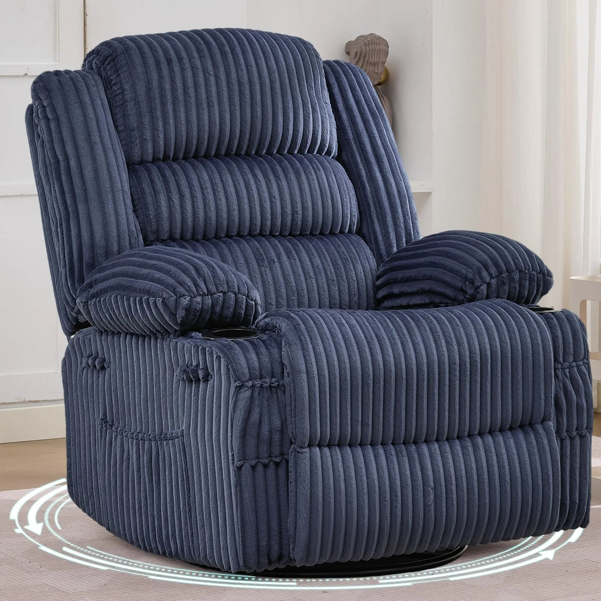 Studyset Corduroy Swivel Glider Recliner Chair With Cup Holder