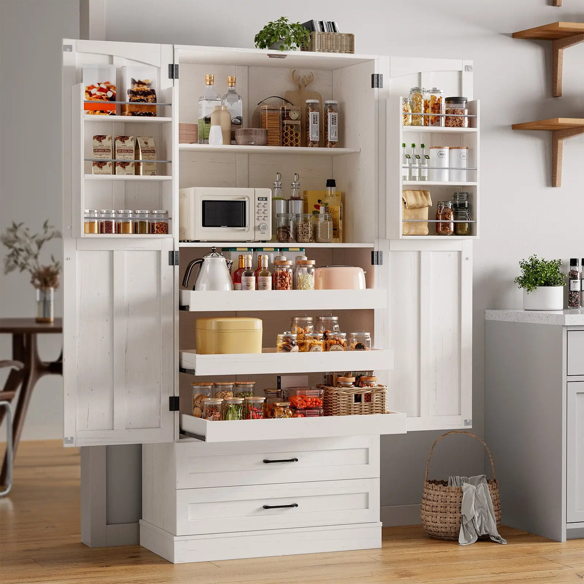 ONBRILL Farmhouse Kitchen Pantry Cabinet With Shelves And Storage