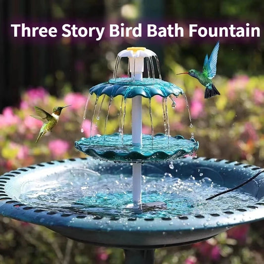 Solar Powered Tiered Bird Bath Water Fountain For Garden Landscaping