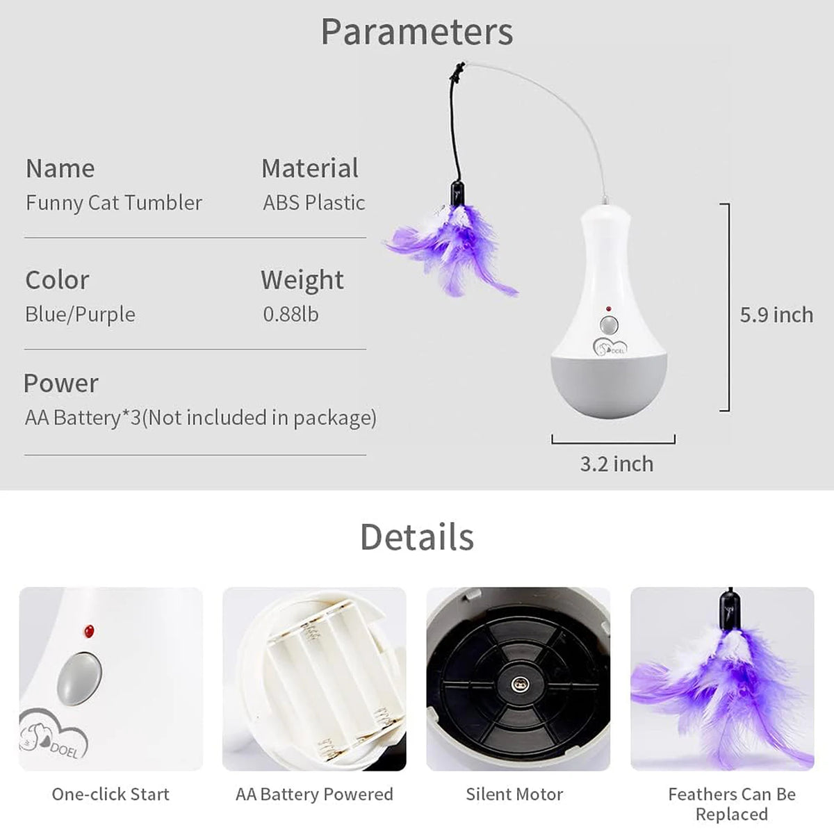 Automatic Interactive Cat Feather Toy Indoor Teaser 360 Degree Rotation