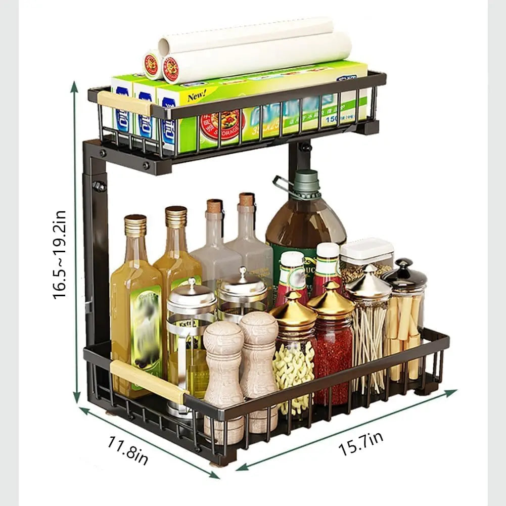 Two Tier L Shaped Under Sink Storage Organizer Shelf