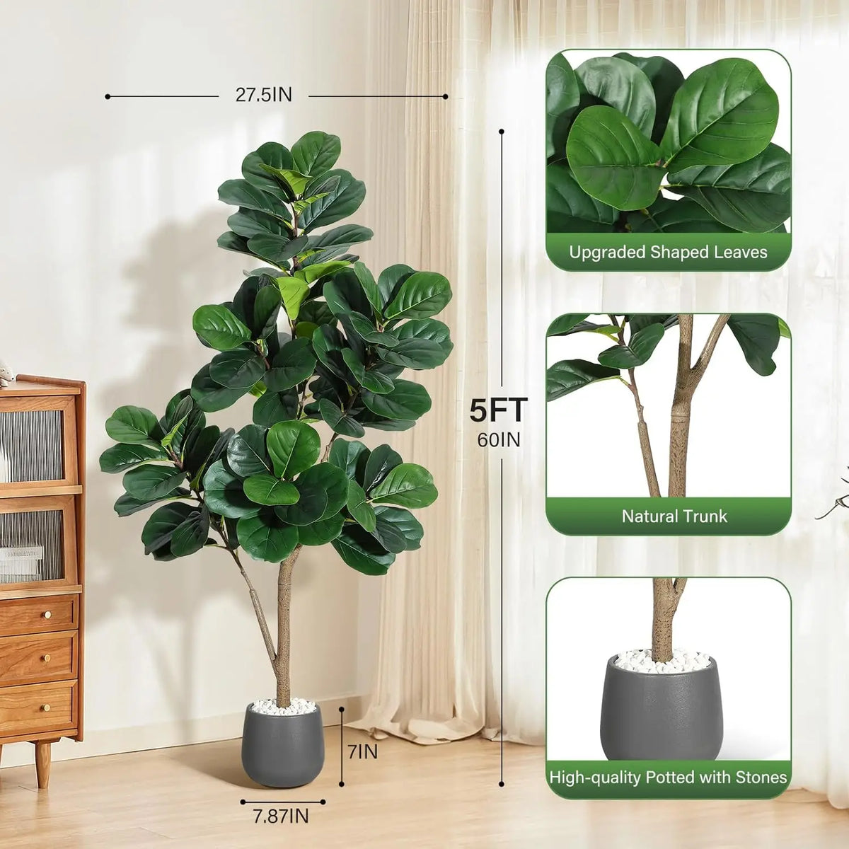 HiMISS Realistic Fiddle Leaf Fig Artificial Tree Garden Decor