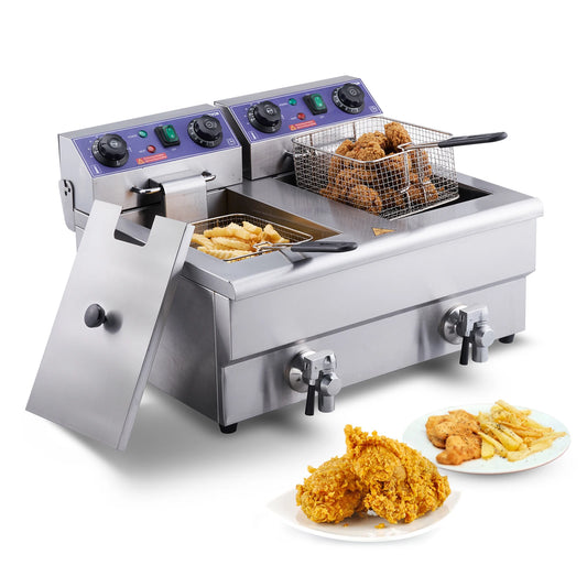 SucceBuy Commercial Dual Tank Electric Countertop Fryer