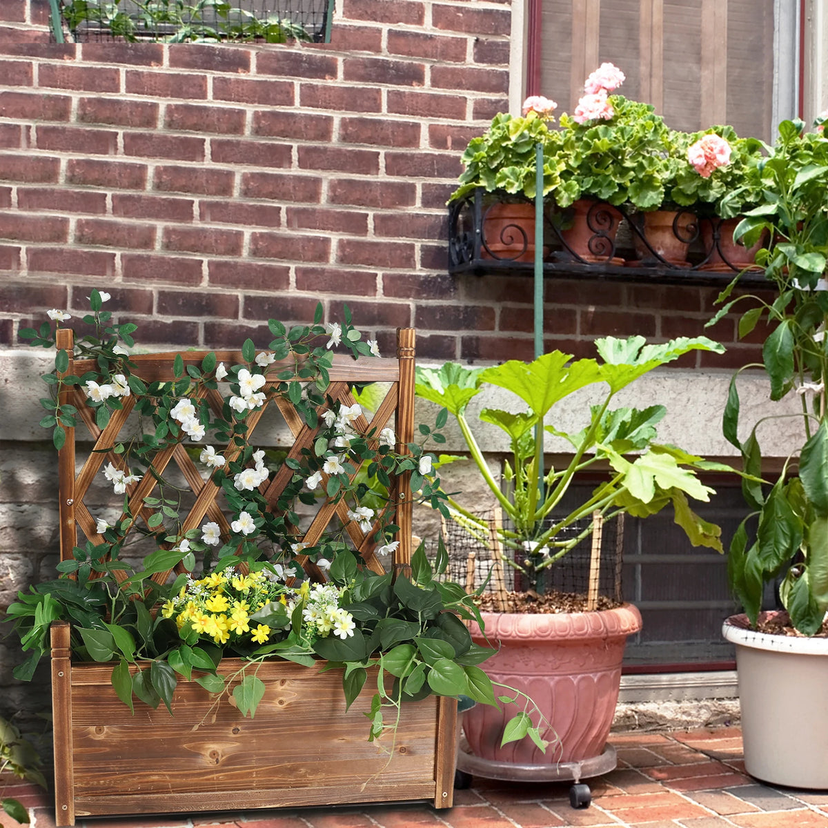 Raised Wooden Garden Bed Planter Box With Trellis For Patio