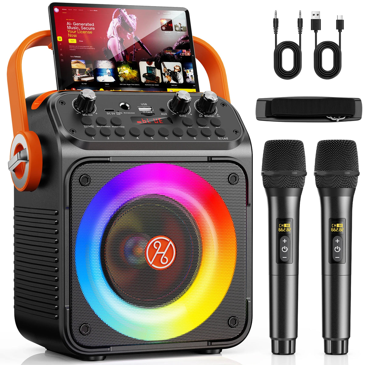 FanFun Bluetooth Karaoke Speaker With Rhythm Lights And Dual Microphones