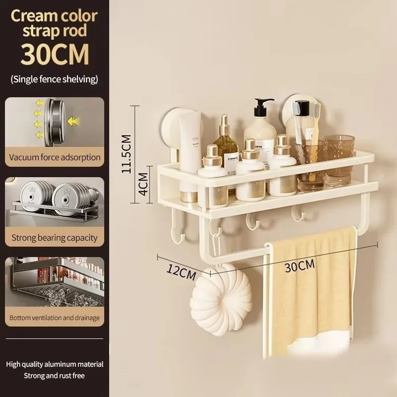 No Drill Aluminum Bathroom Shelf With Suction Cup Wall Mount