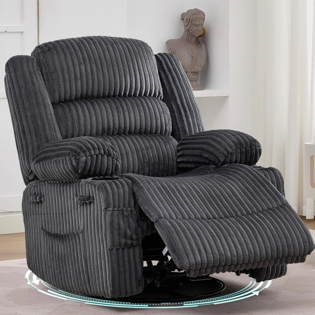 HiMISS Swivel Rocking Recliner Chair With Cup Holder Corduroy Glider