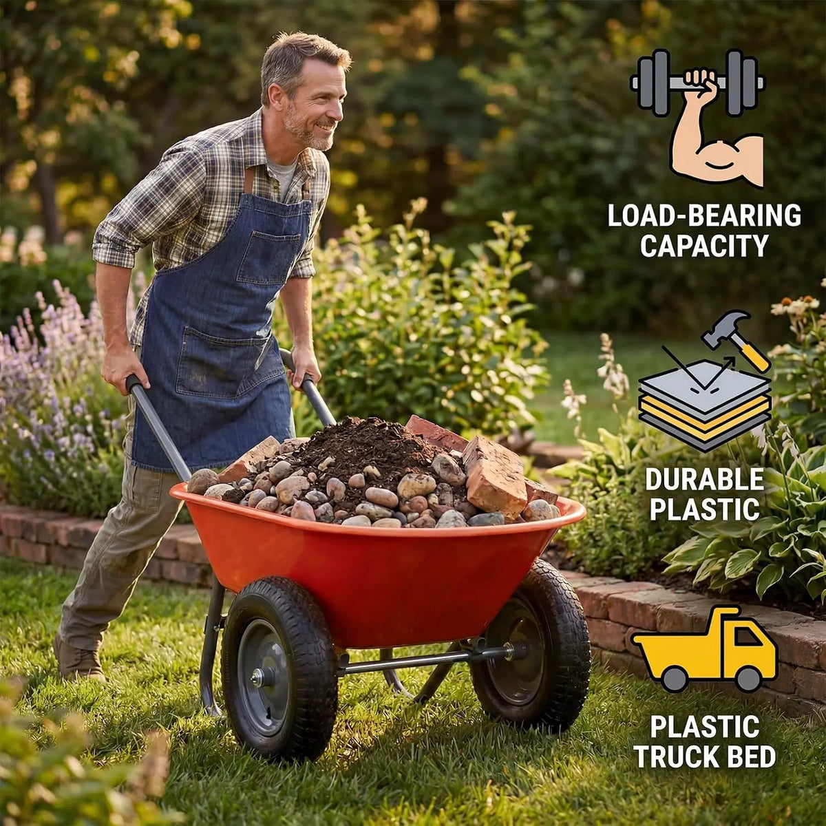 Mesh Utility Cart With Dual Wheels For Yard And Garden