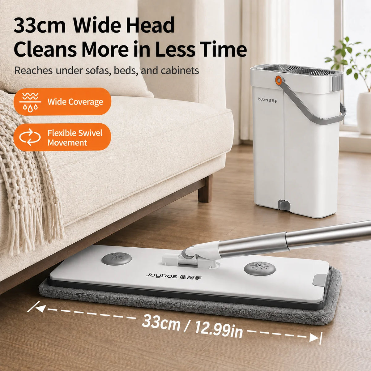 Joybos Hands Free Flat Mop Bucket System With Microfiber Pads