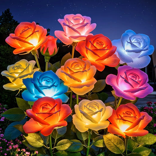 Solar Led Rose Garden Lights Color Changing Outdoor Pathway