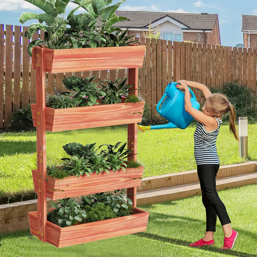 4 Tier Solid Wood Raised Garden Bed Removable Planter Box