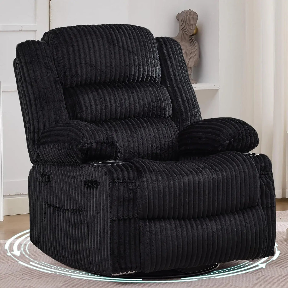 Studyset Corduroy Swivel Glider Recliner Chair With Cup Holder