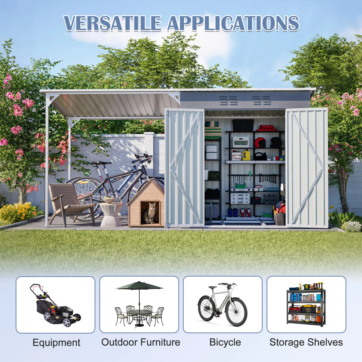 GIHAUVIA Metal Storage Shed and Hardtop Pergola Combo