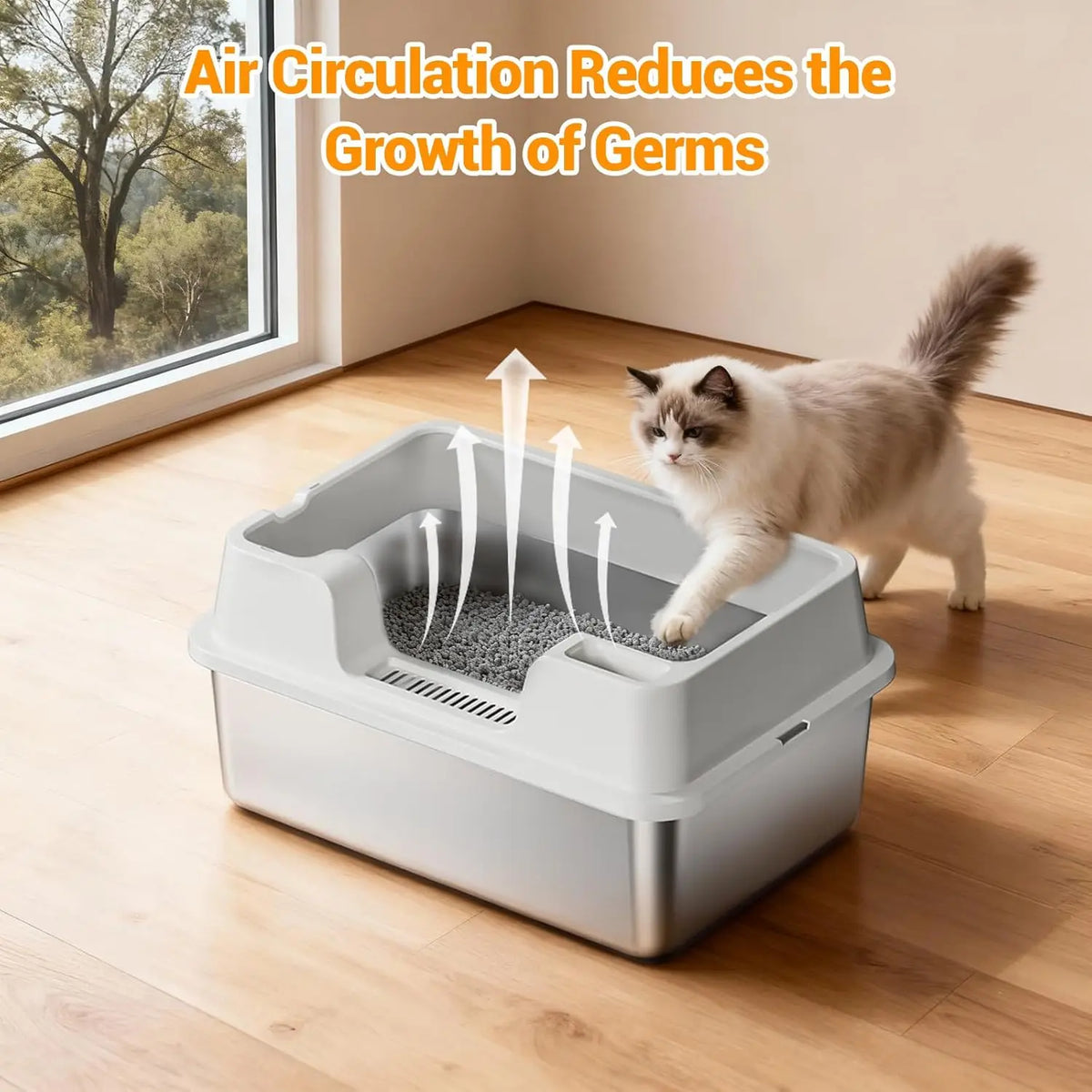 HiMISS Stainless Steel Enclosed Cat Litter Box With High Walls
