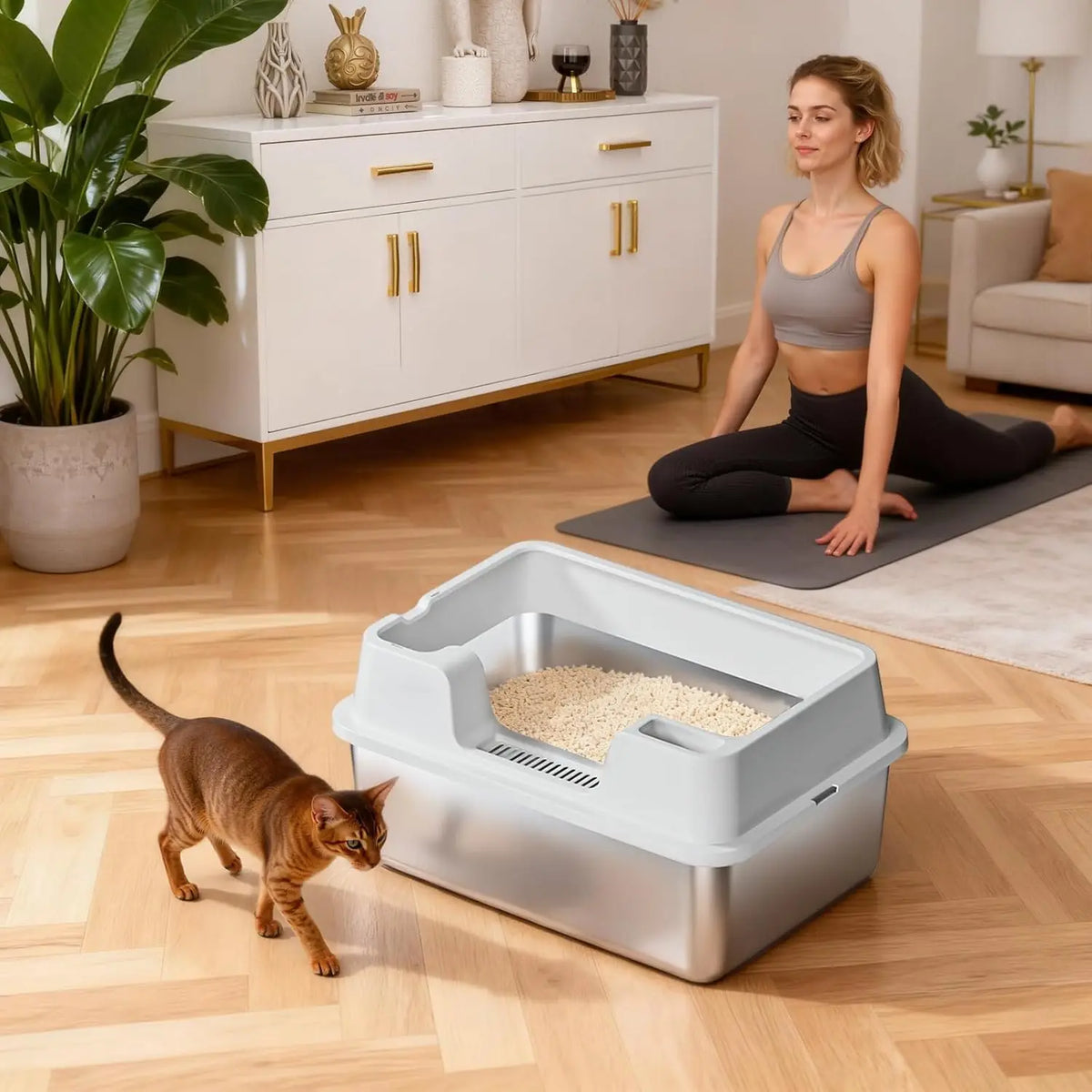 HiMISS Stainless Steel Enclosed Cat Litter Box With High Walls