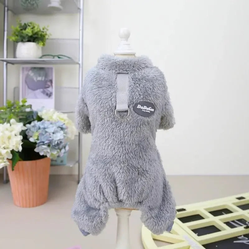 Warm Fleece Jumpsuit for Small Dogs Featuring Pull Ring
