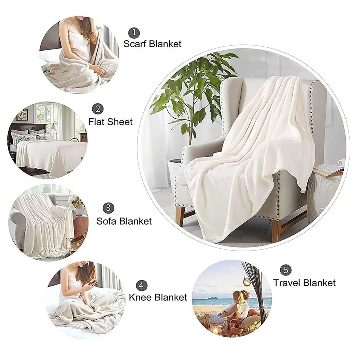 Soft Flannel Blanket Cozy Knit Throw For Sofas Beds Travel