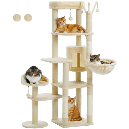 PEQULTI Cat Tree Condo with Scratching Post Hammock and Balls