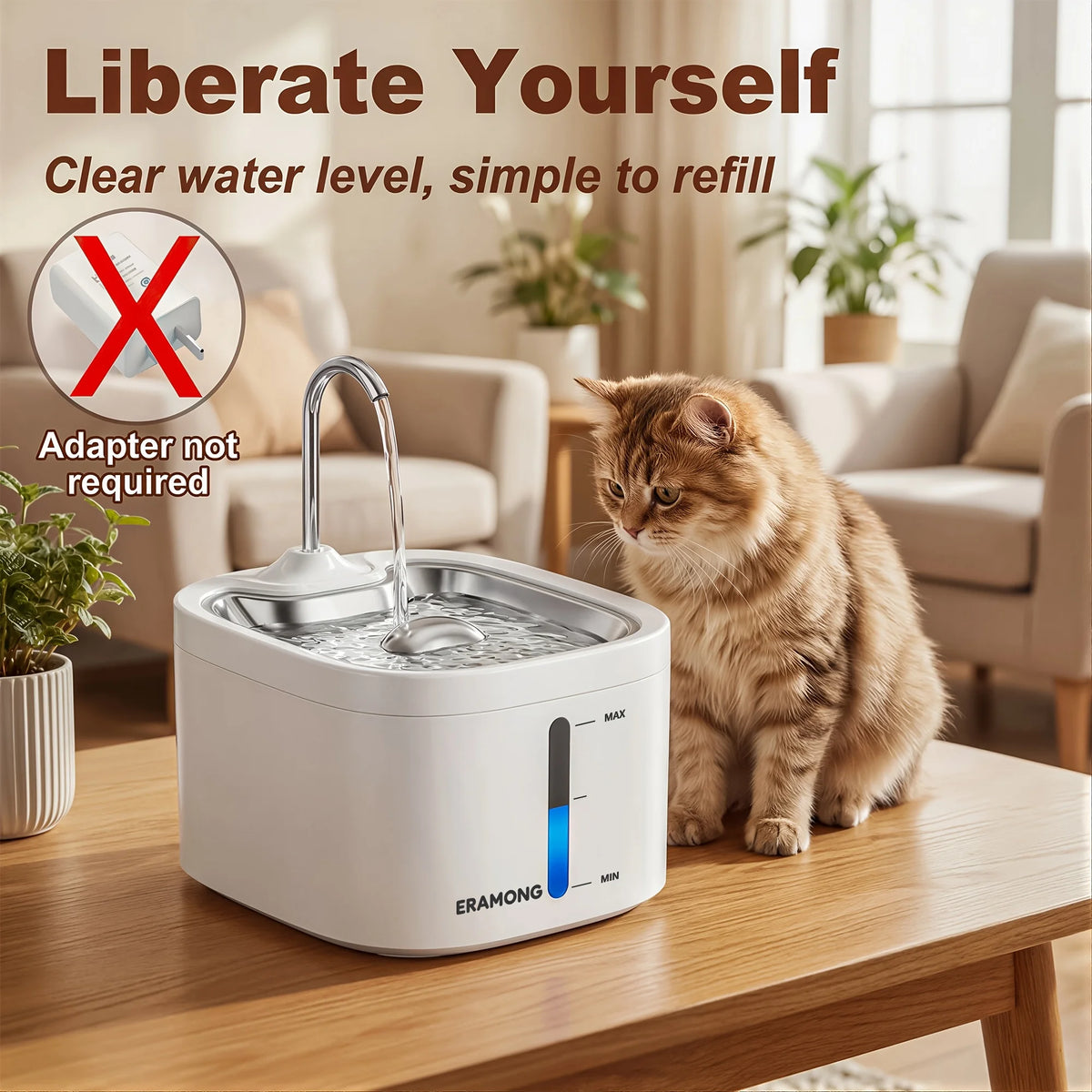 Automatic Stainless Steel Cat Water Fountain With Tap And Dispenser