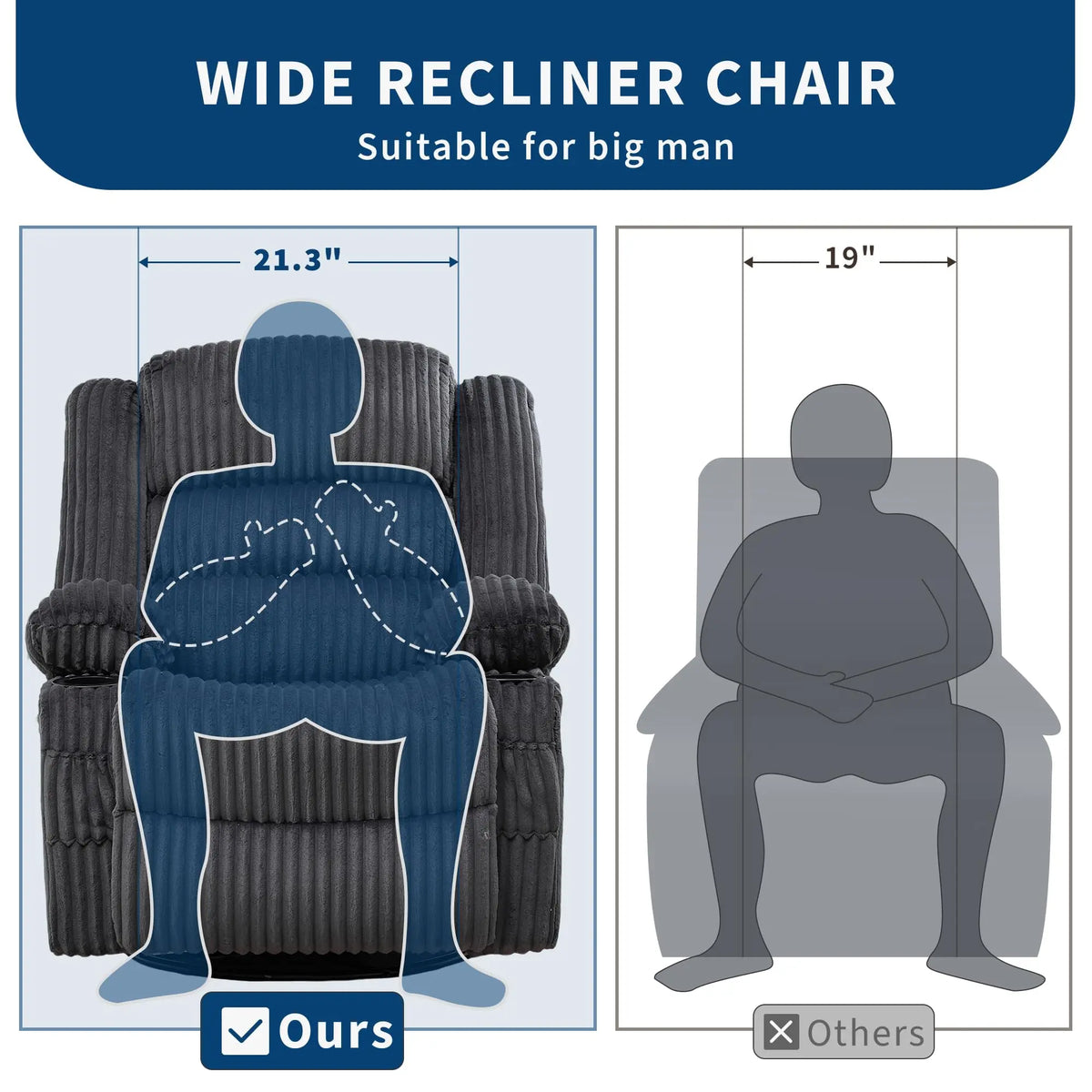 HiMISS Swivel Rocking Recliner Chair With Cup Holder Corduroy Glider