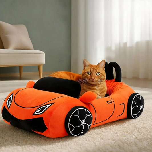 CWV Cozy Coral Fleece Supercar Design Cat Bed With Pillow