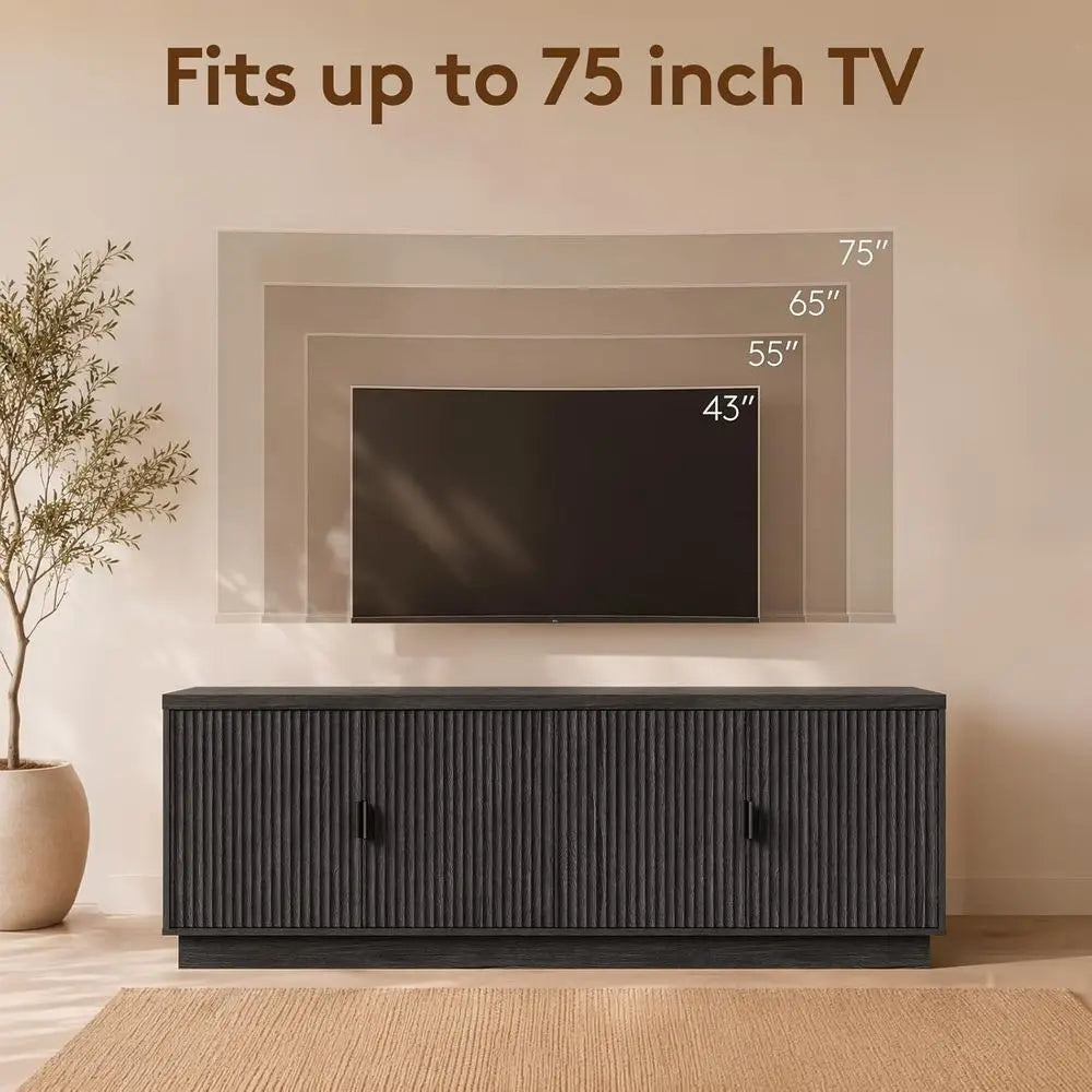 Modern Fluted TV Stand With Adjustable Shelves And Storage Cabinets