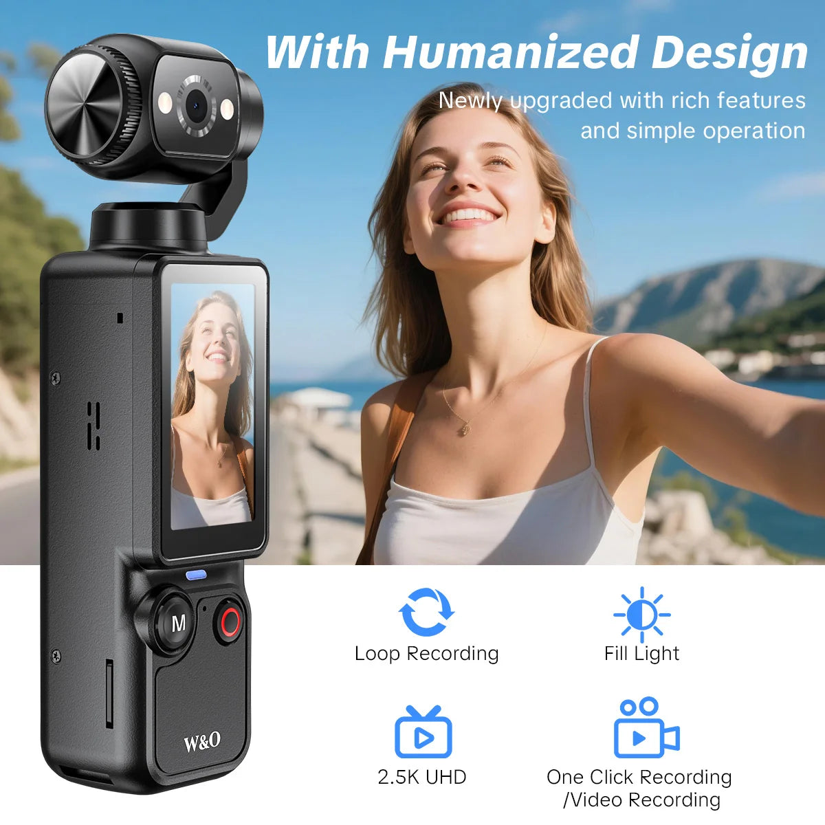 WO Portable Digital Camera 16x Zoom Rotating Lens 2.5K Video