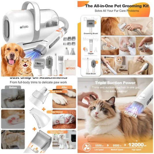 XMSJ 6 In 1 Dog Grooming Vacuum Kit Clipper Nail Trimmer