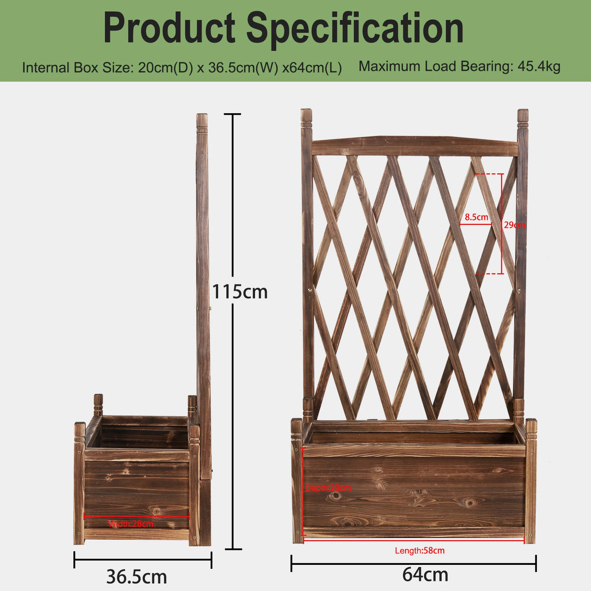 Raised Wooden Garden Bed Planter Box With Trellis For Patio