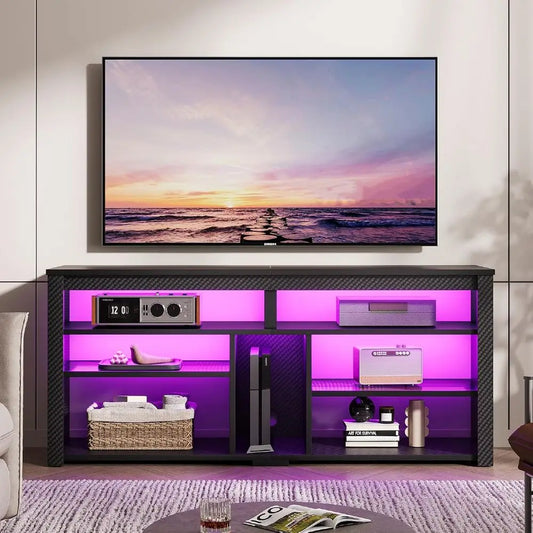 Modern LED TV Stand With Storage Entertainment Center Gaming