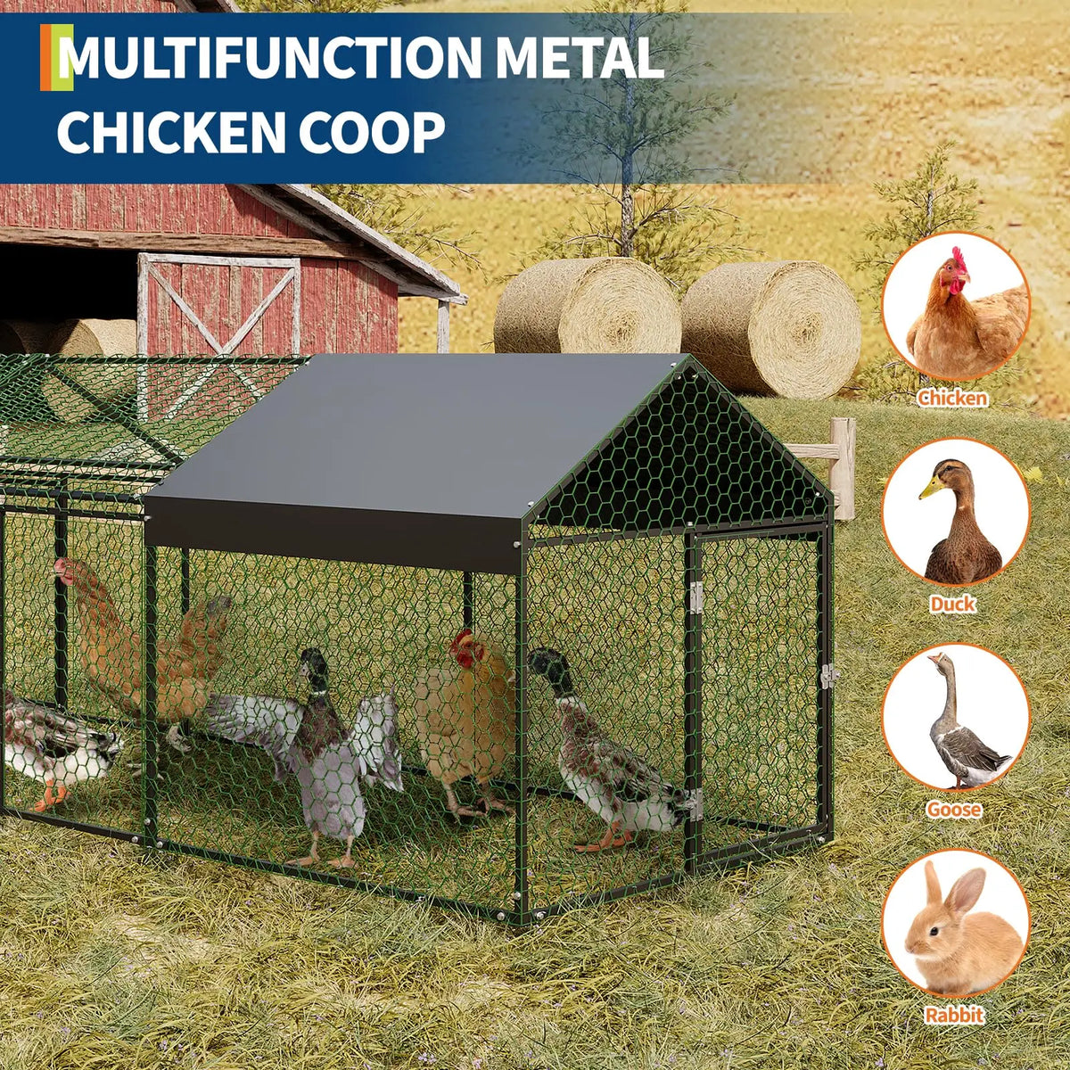HiMISS Heavy Duty Metal Chicken Coop Portable Poultry Run
