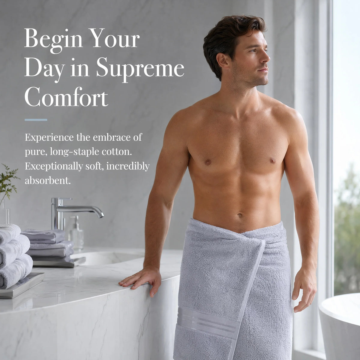 Luxury Turkish Cotton Towel Set, Six Piece Absorbent Bathroom Towels