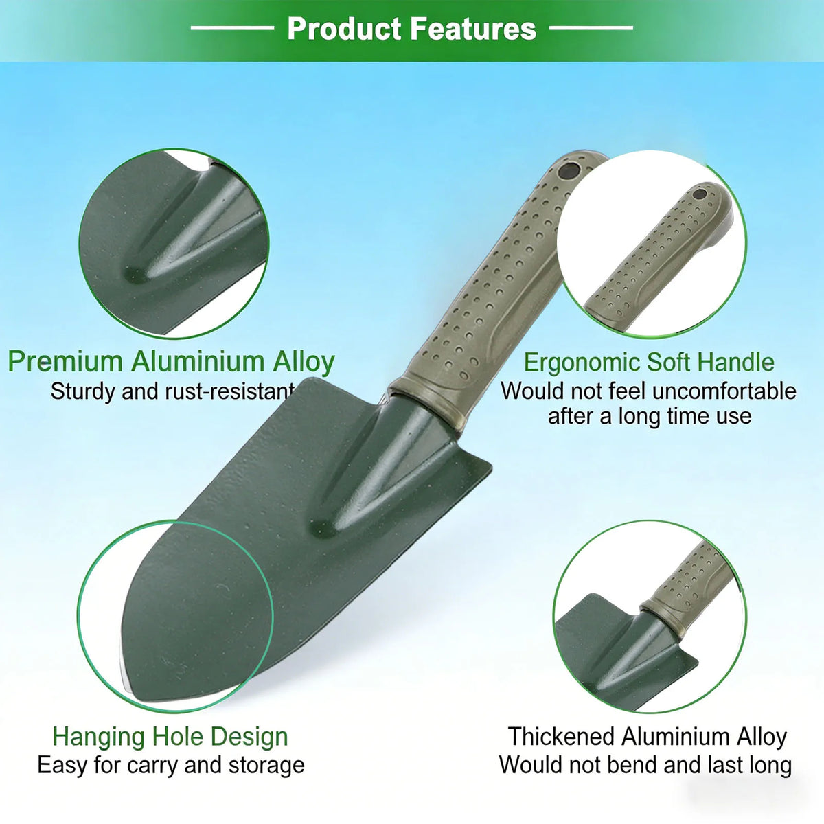 Ergonomic Garden Shovel And Rake Tool Set With Storage Bag