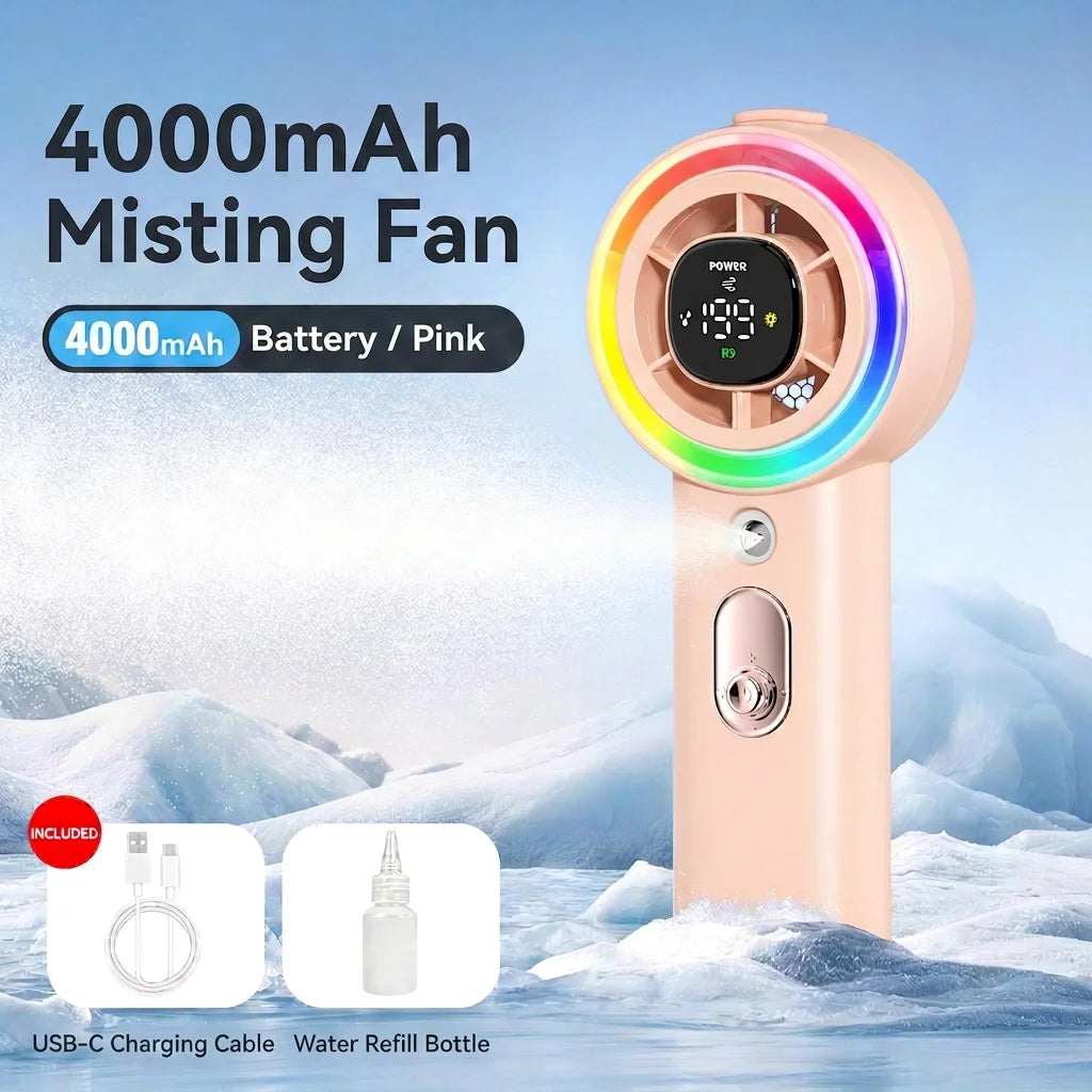 Handheld Rechargeable Turbo Fan With Cooling Mist And Water Tank