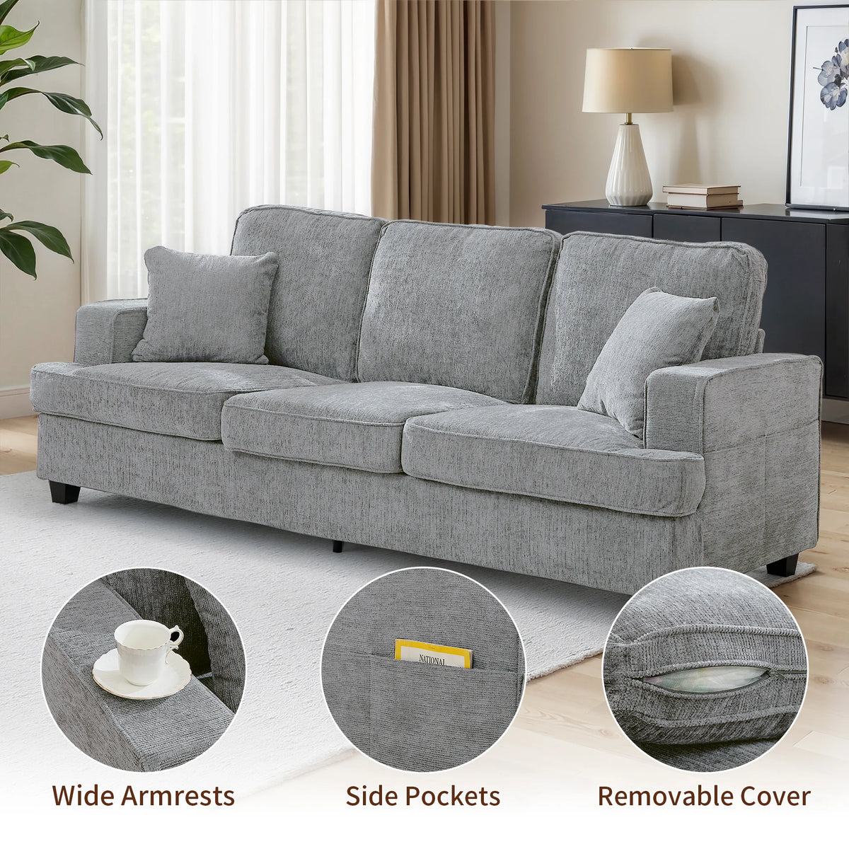 Modern Chenille Cloud Sofa With Extra Comfortable Soft Seats