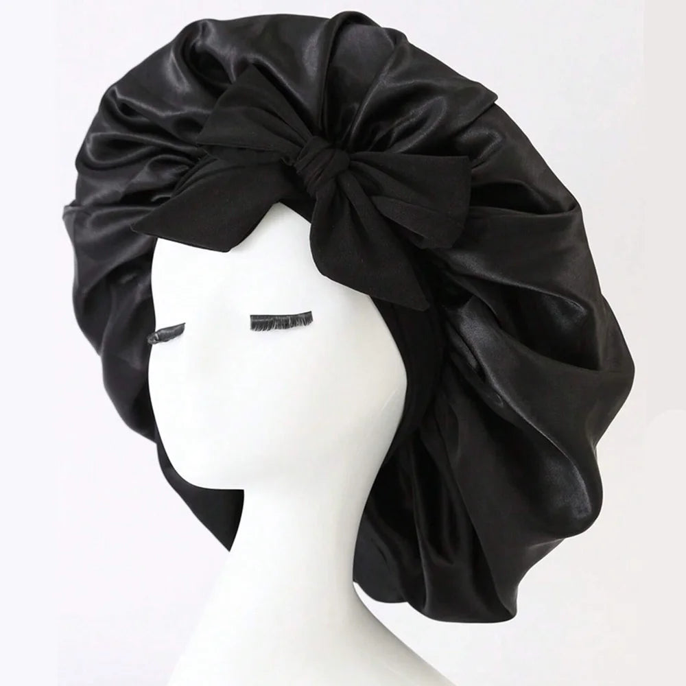 Adjustable Satin Hair Bonnet With Tie Band For Sleeping
